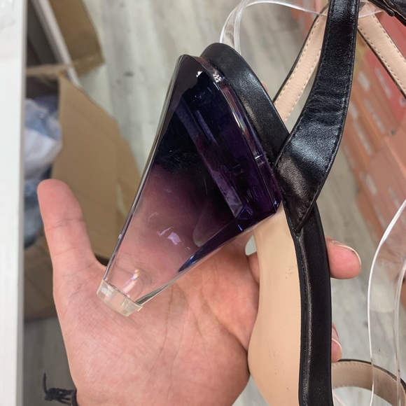 Empress Cone Wedge Glass Heel in Black Faux Leather - Picture 3 of 9